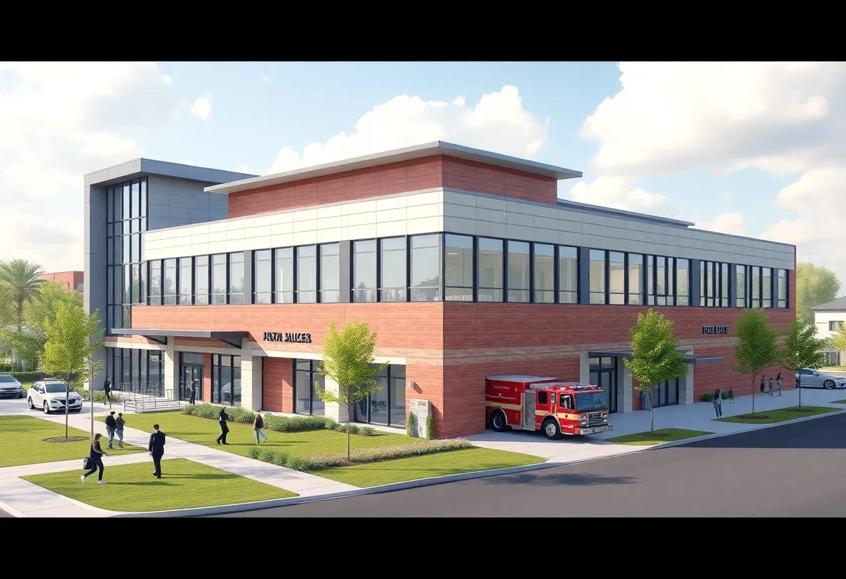 Concept art of a public safety building for Novi, Michigan