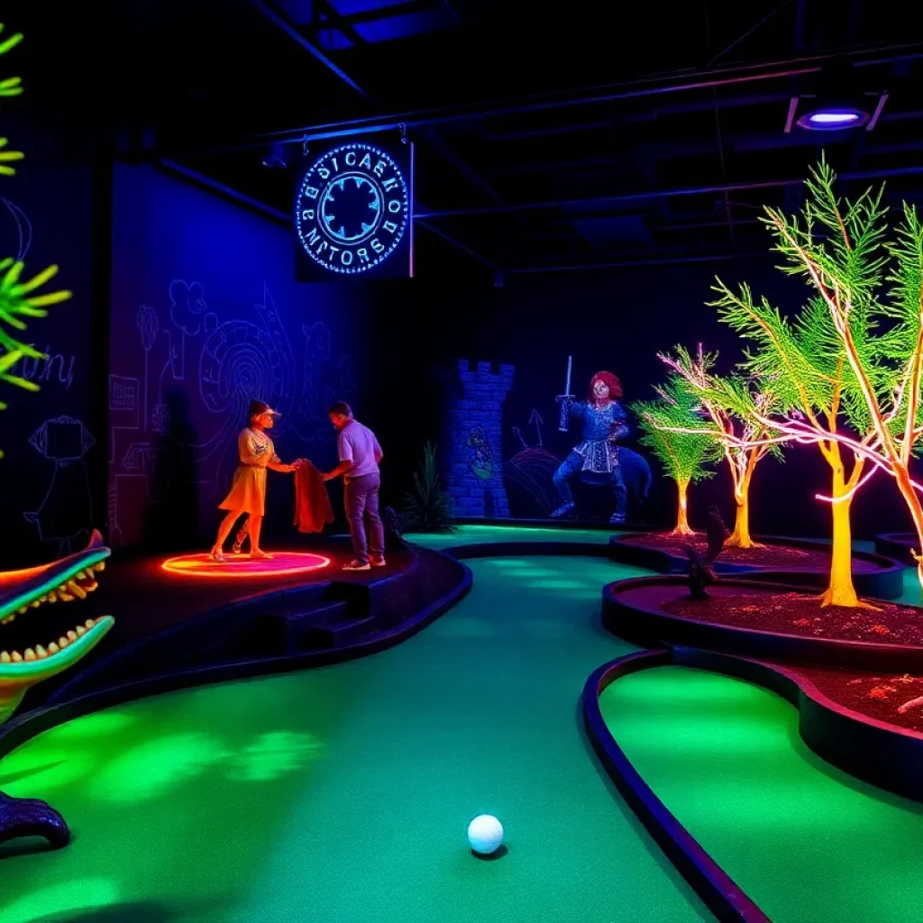 Glow-in-the-dark mini golf course at Putting Edge in Novi, Michigan.