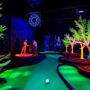 Glow-in-the-dark mini golf course at Putting Edge in Novi, Michigan.