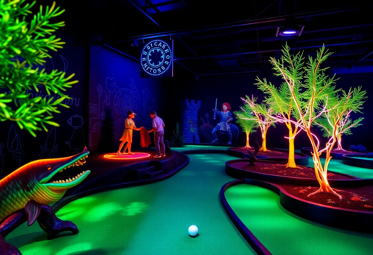 Glow-in-the-dark mini golf course at Putting Edge in Novi, Michigan.