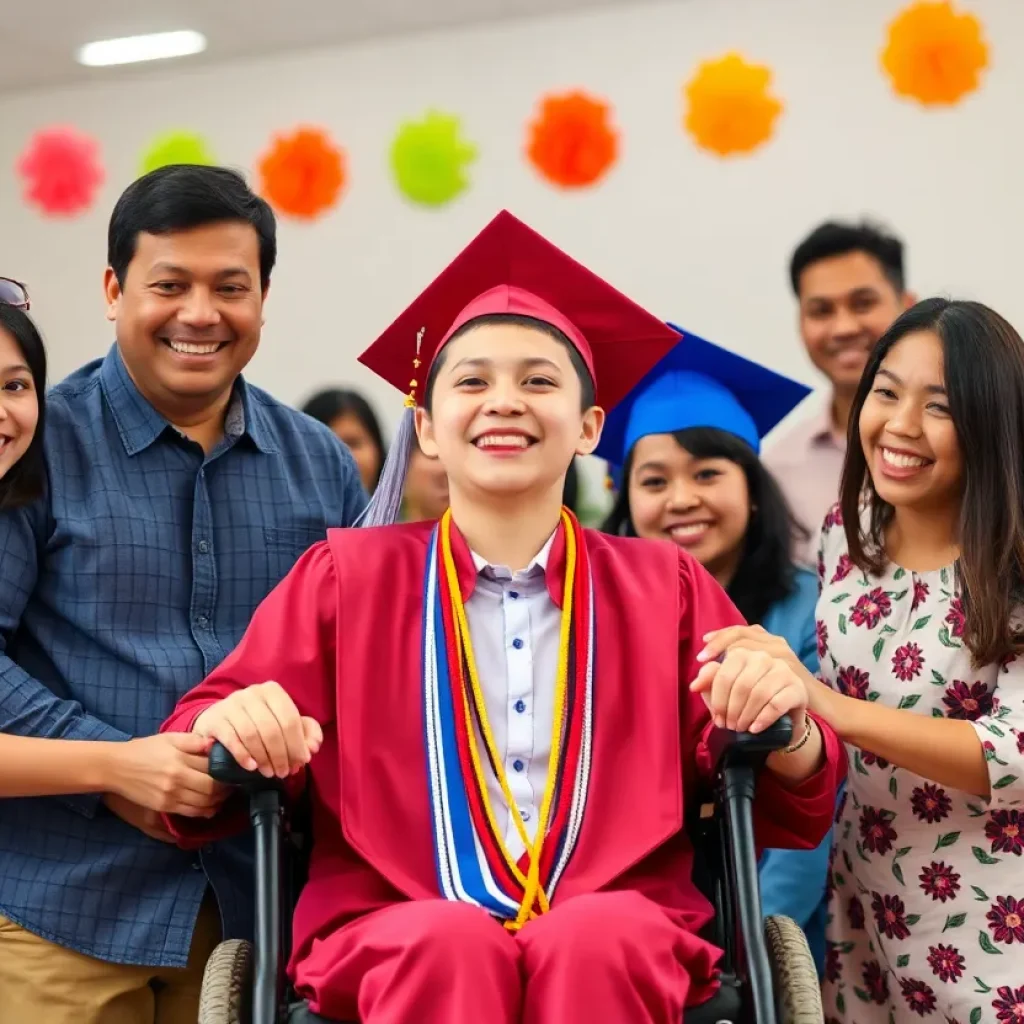 Robby Heil celebrating graduation surrounded by family and friends