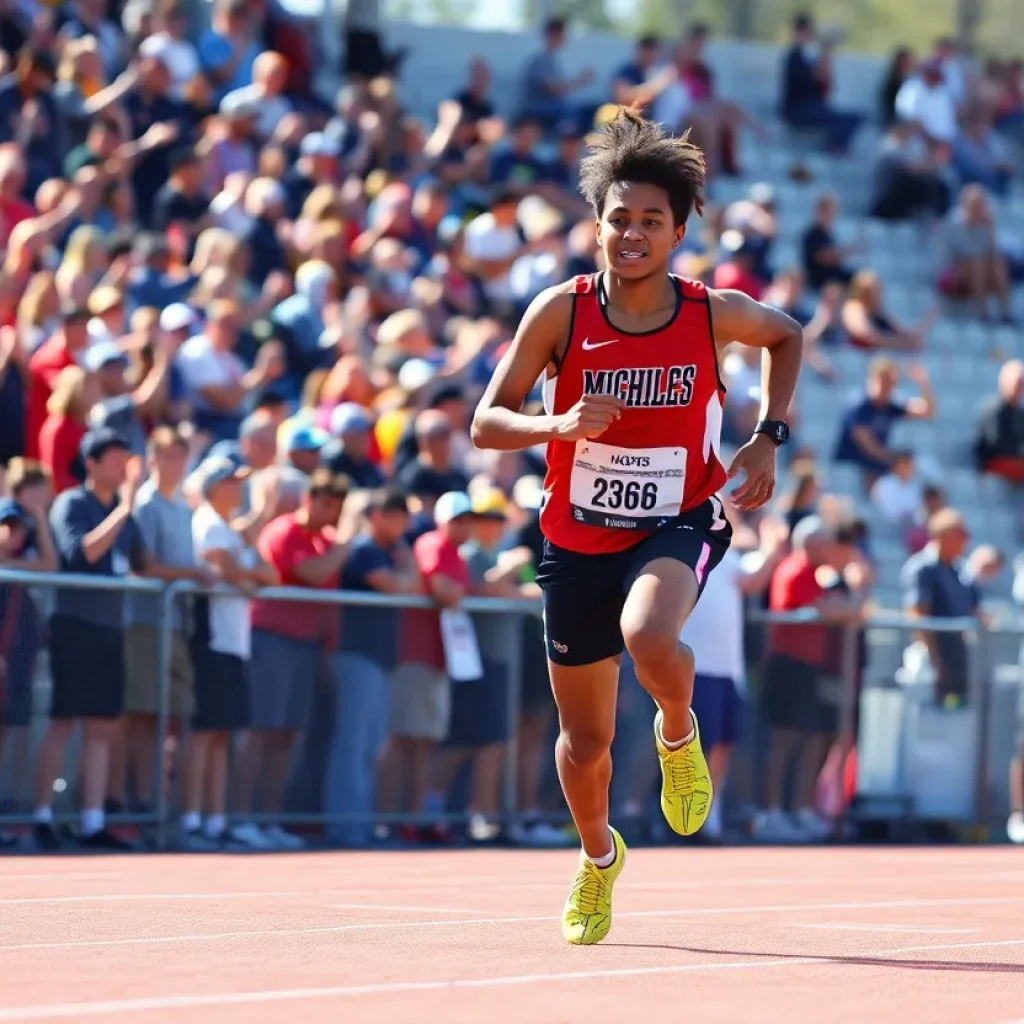 High school track athlete sprinting on the track
