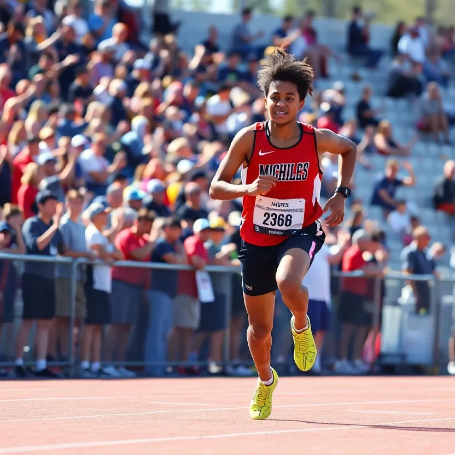 High school track athlete sprinting on the track