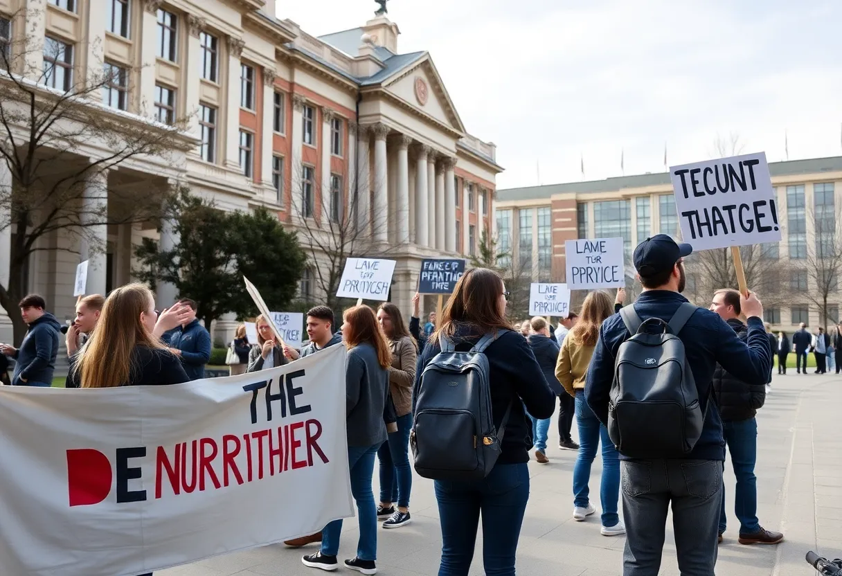 Students protesting on university campus