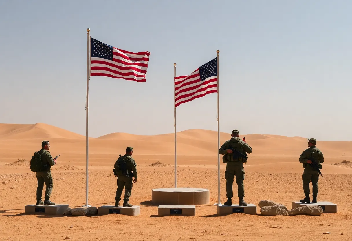 A military memorial honoring fallen U.S. Army soldiers in the Middle East.