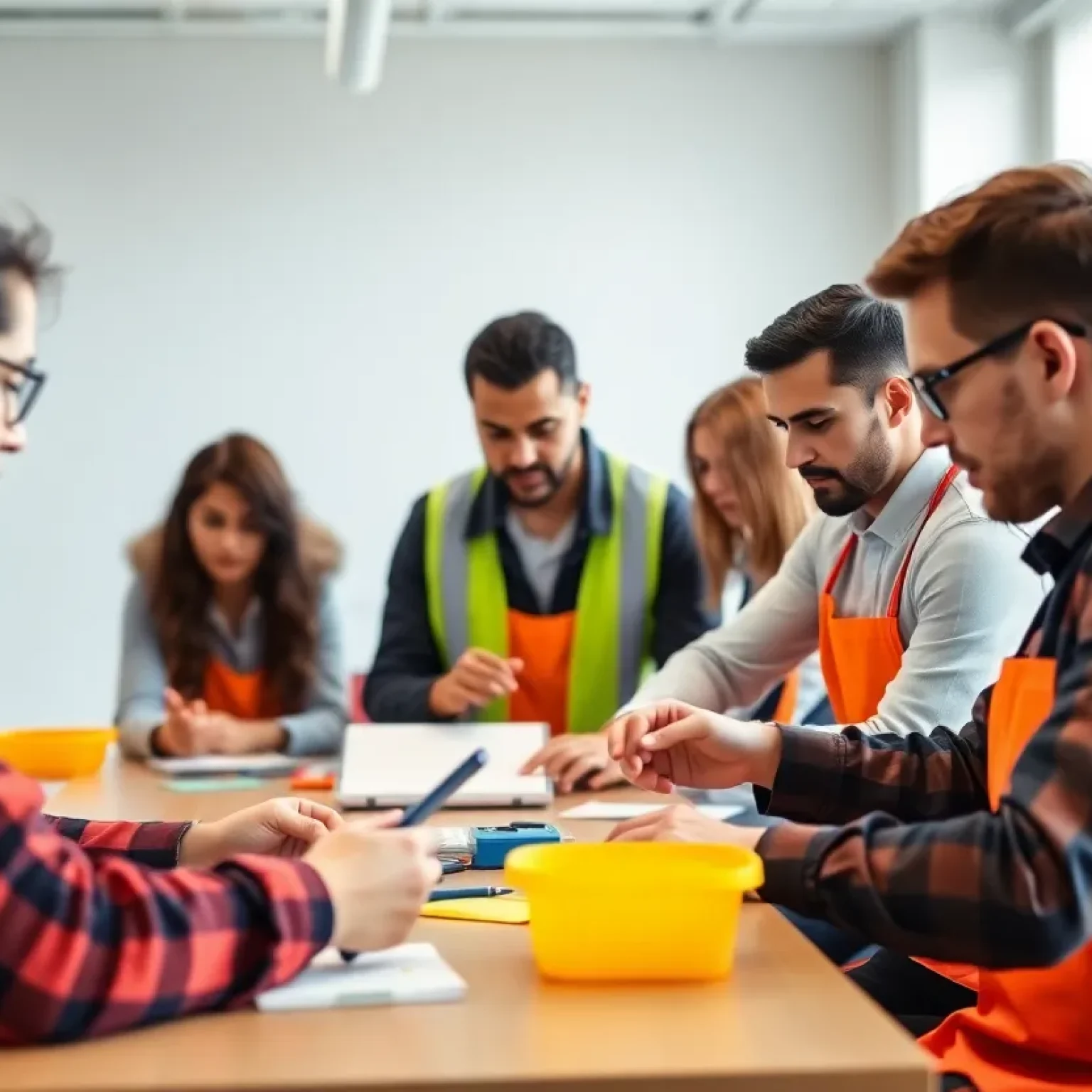 Diverse workers participating in workforce development training