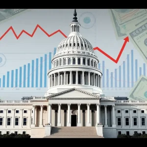 Artistic representation of the U.S. Capitol building with tax-related imagery.