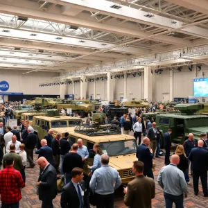 Attendees network at the Ground Vehicle Systems Symposium in Novi, Michigan.