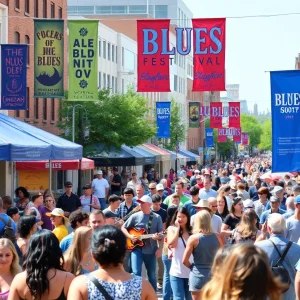 Crowd enjoying the live music at the Marshall Blues Festival