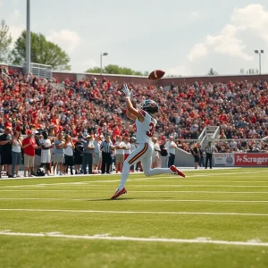 Football player catching a pass on the field