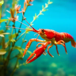A red swamp crayfish in its aquatic habitat