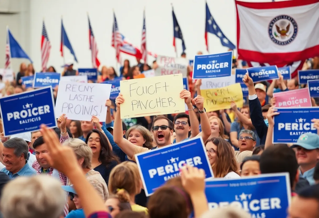 Crowd of supporters at a political rally for Mike Rogers