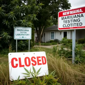 Closed marijuana testing lab sign