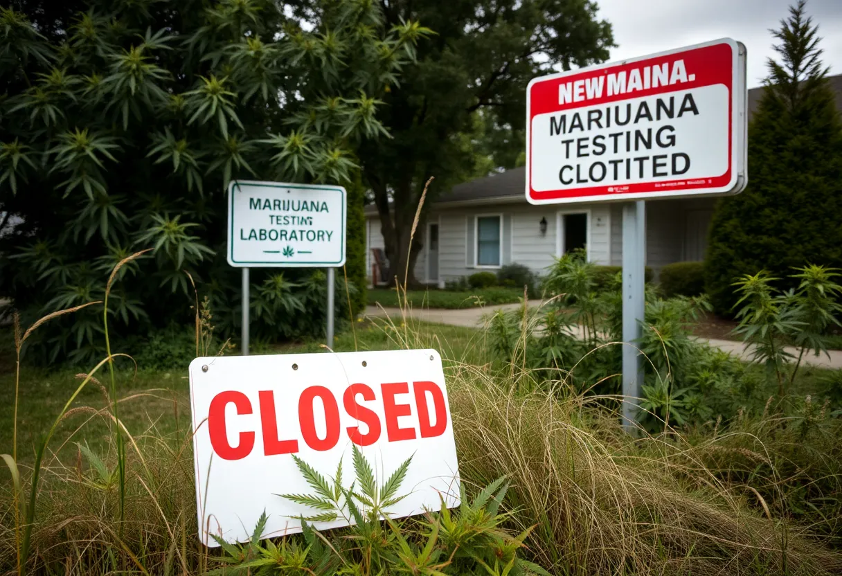 Closed marijuana testing lab sign
