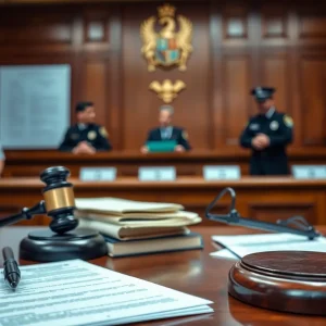 Courtroom scene related to fraudulent grant applications