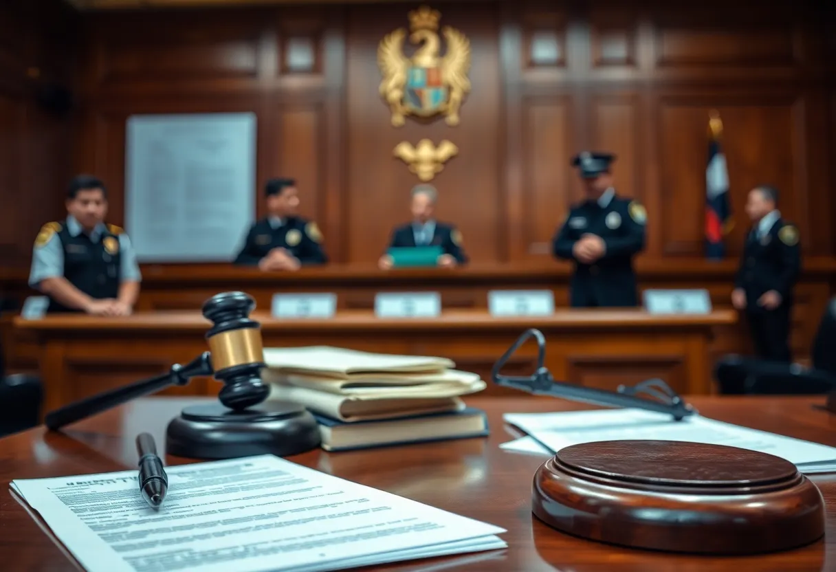 Courtroom scene related to fraudulent grant applications