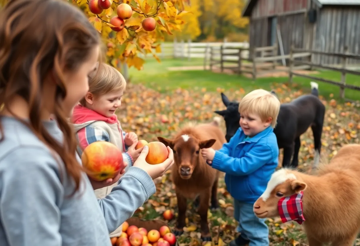 Families enjoying activities at a farm in Michigan during fall