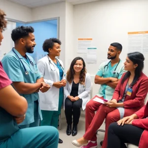 Healthcare professionals engaged in discussion about gender-affirming care.