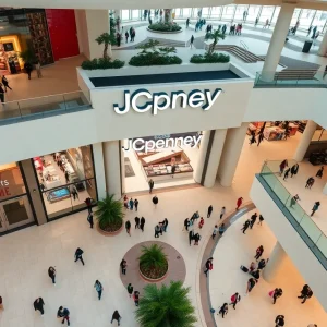 Aerial view of a JCPenney store surrounded by shoppers