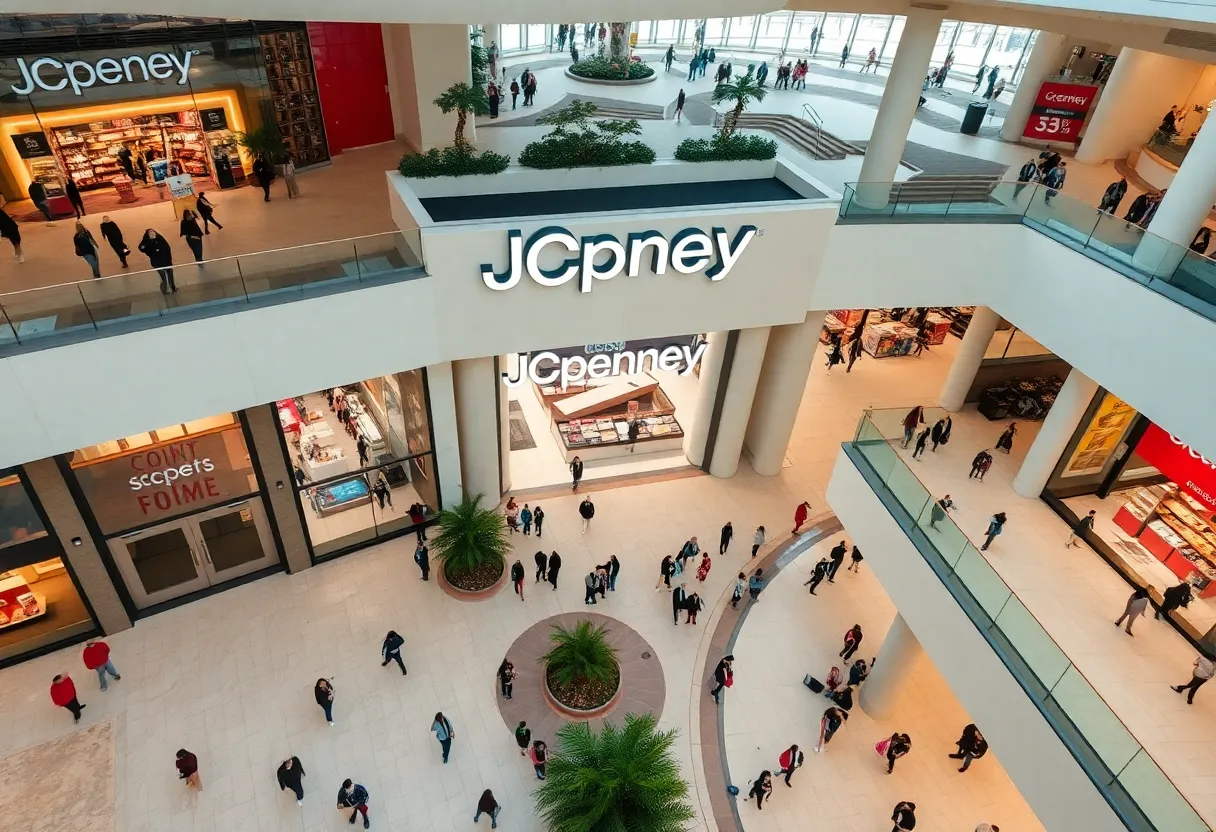 Aerial view of a JCPenney store surrounded by shoppers