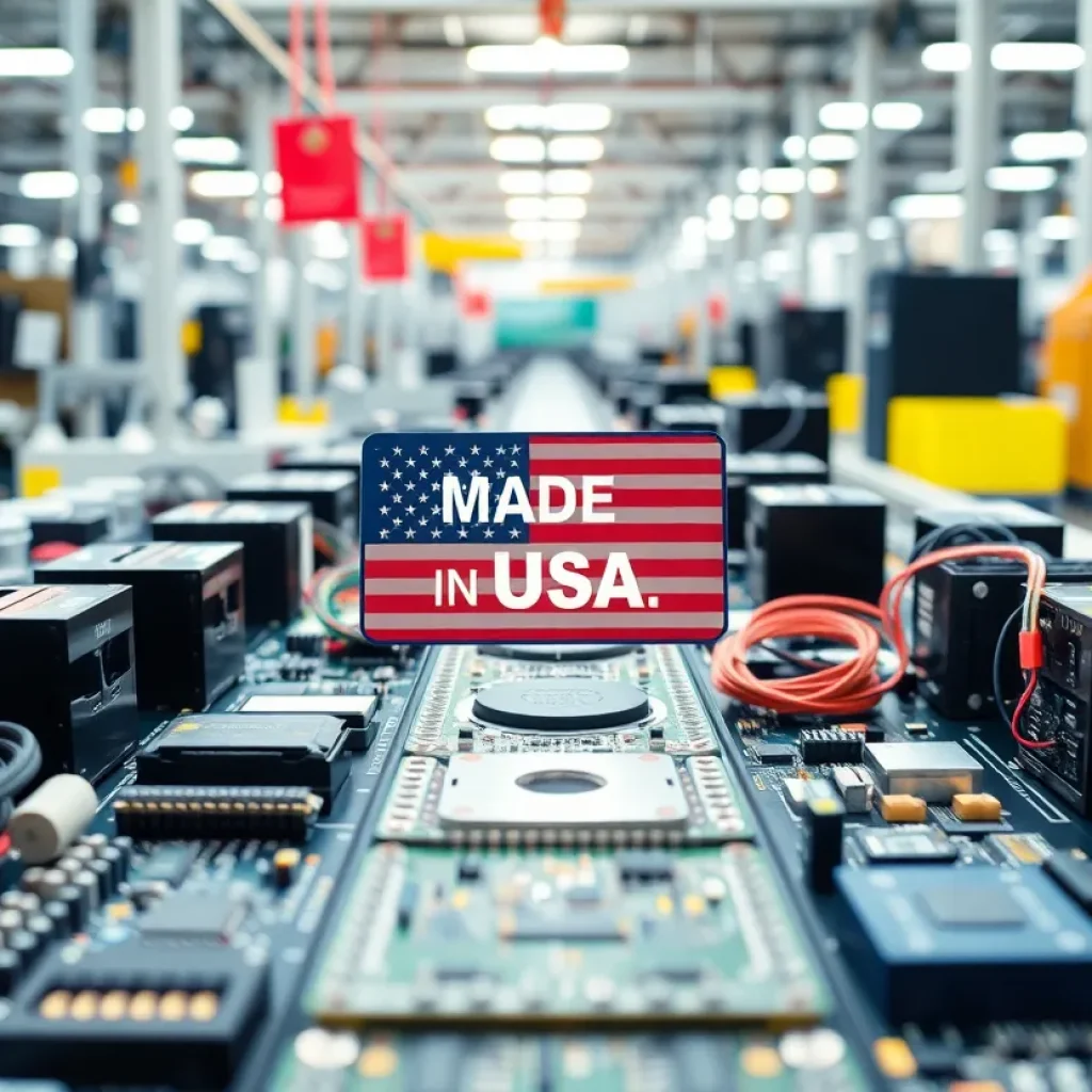 'Made in USA' label on products in a factory environment