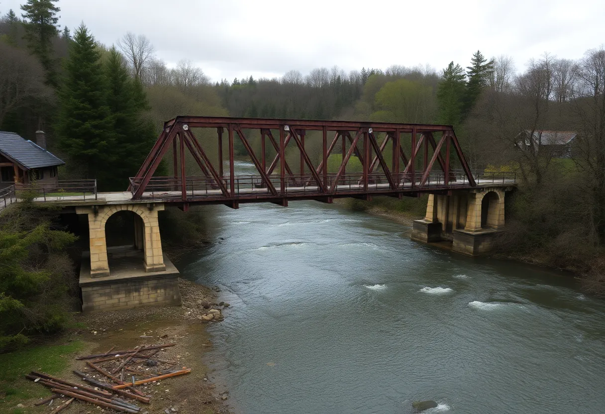 Old and deteriorating bridge in Michigan over a river