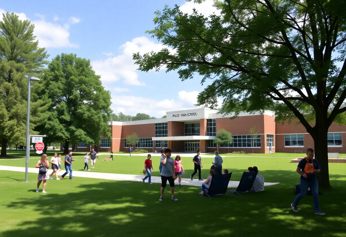 Students at a Michigan high school engaged in outdoor learning activities.