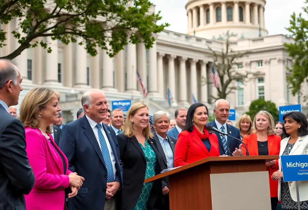 Candidates debating in front of the Michigan Capitol