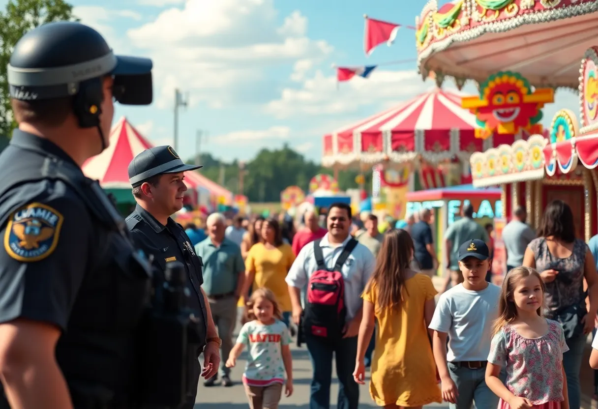 Crowd enjoying the Michigan State Fair with visible security measures
