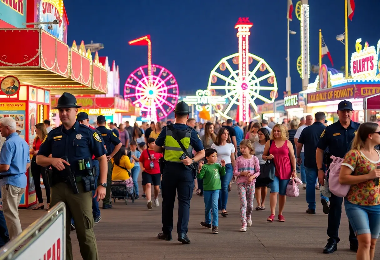 Families enjoying attractions at the Michigan State Fair with security measures in place