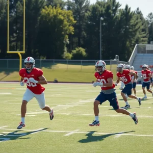 Players training at Michigan State football practice
