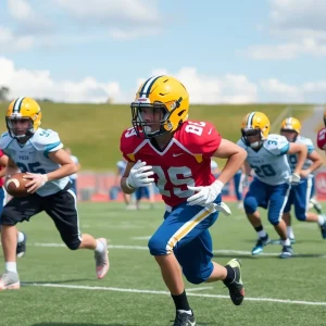 Young athletes competing in football practice