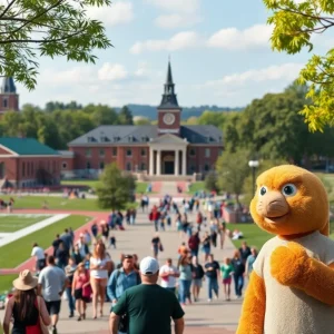 Aerial view of Michigan State University's campus featuring athletic fields and iconic buildings.
