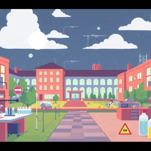 Illustration depicting a university research lab with safety concerns
