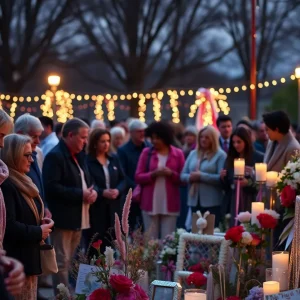 Community members gathering for a memorial service