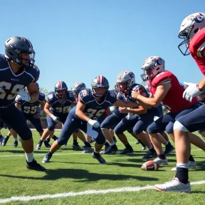 Novi Wildcats football team practicing defensive strategies on the field.