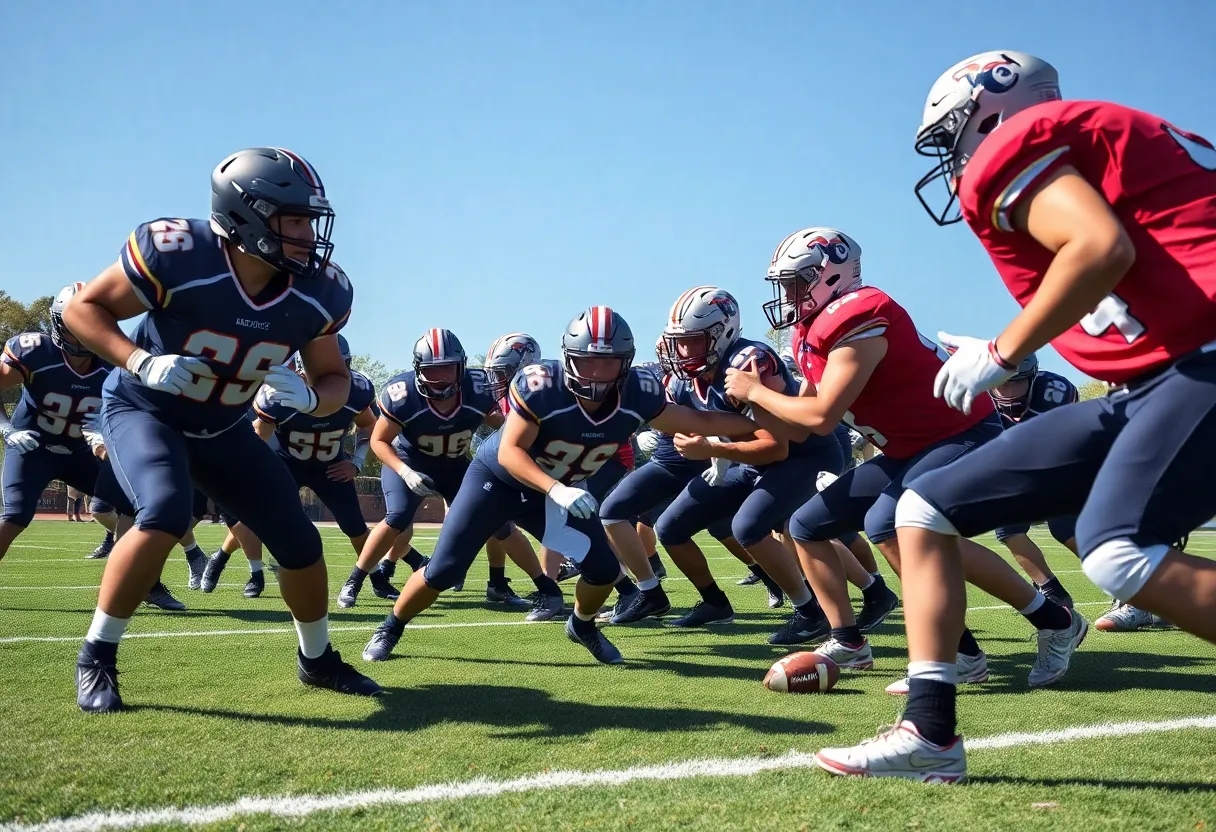 Novi Wildcats football team practicing defensive strategies on the field.