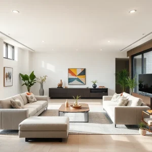 A spacious and airy modern open concept basement with natural light.