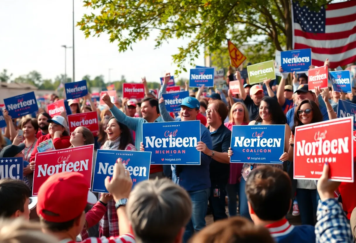 Crowd at a political campaign rally in Michigan