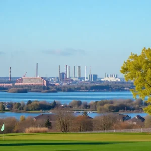 View of Riverside Golf Club with proposed industrial development concept