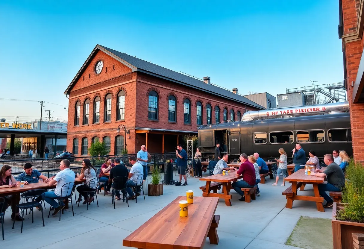Outdoor celebration for the opening of Six Spoke Brewing in Corktown, Detroit