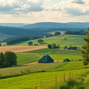 A peaceful countryside view symbolizing love and family.