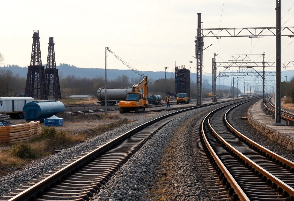 Coaling towers being removed near railway tracks