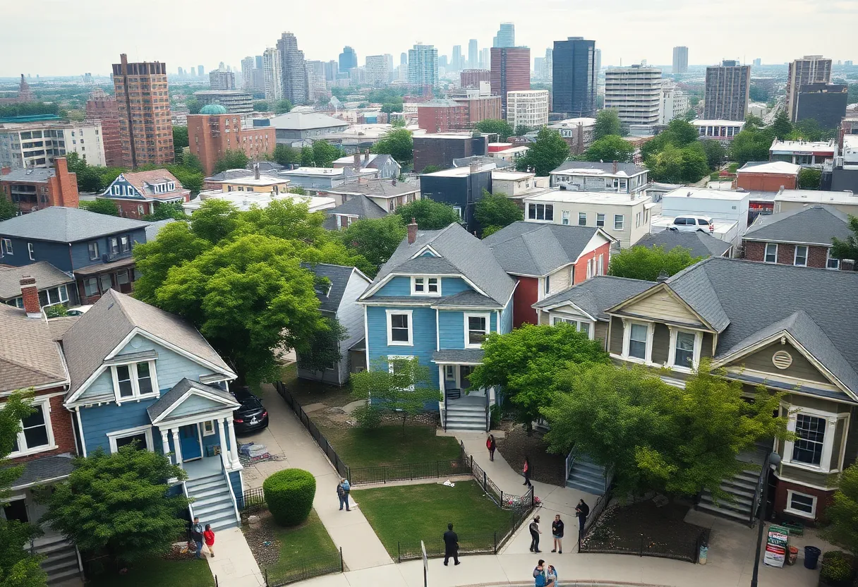 Community members involved in home repair and renovation activities in Detroit.