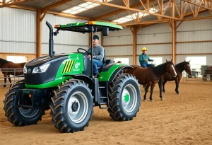 Farmers participating in an electric tractor test drive at Michigan State University.