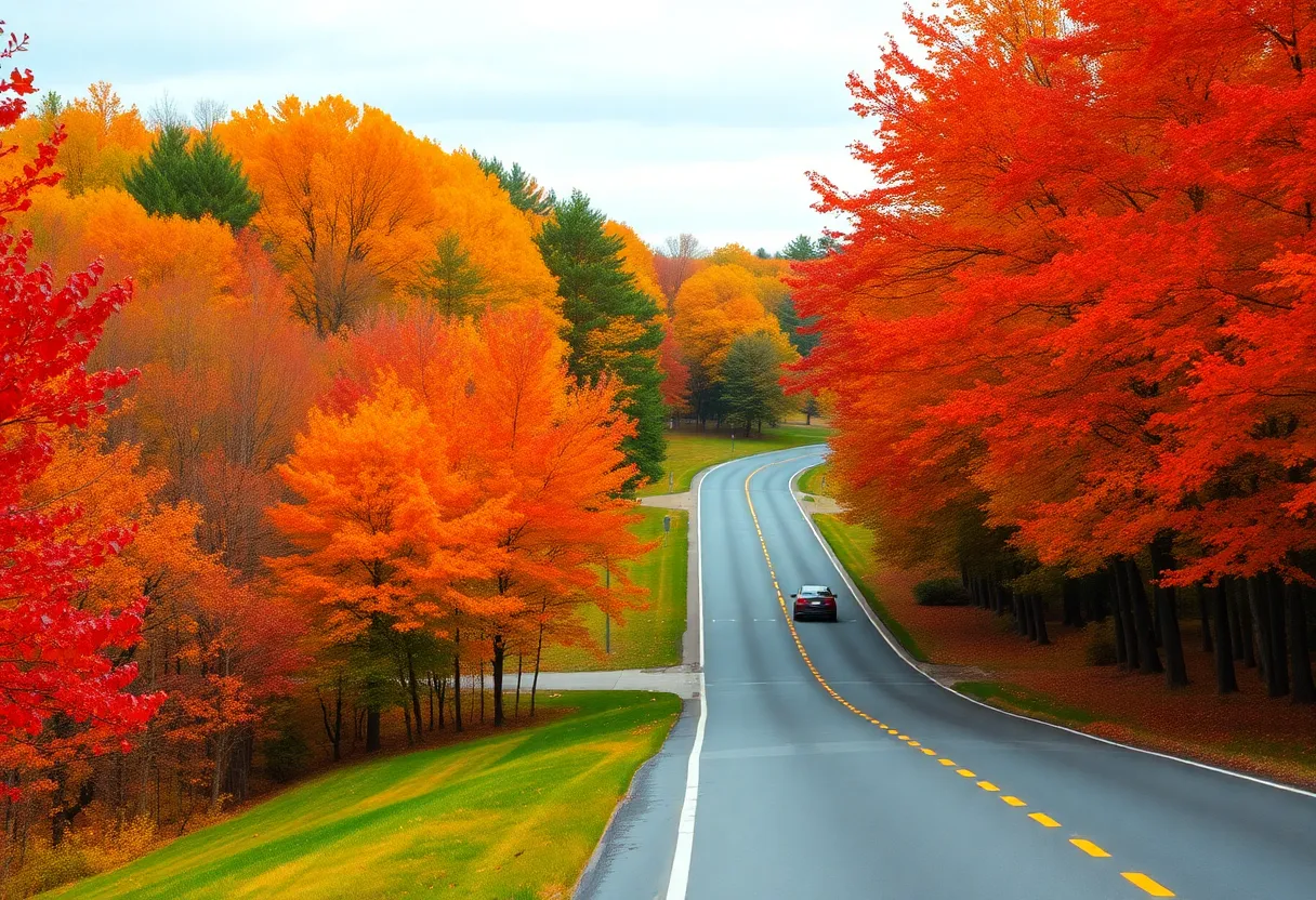Colorful autumn leaves in a Michigan park