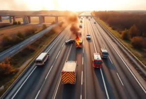 Emergency response at a highway crash site in Novi