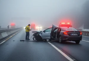 Aftermath of a fatal car crash on I-96 in Novi, Michigan.