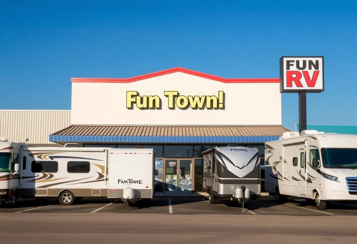 Exterior view of Fun Town RV dealership in Jackson, Michigan