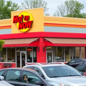 Exterior view of the new Hot 'n Now restaurant in Wayland, Michigan